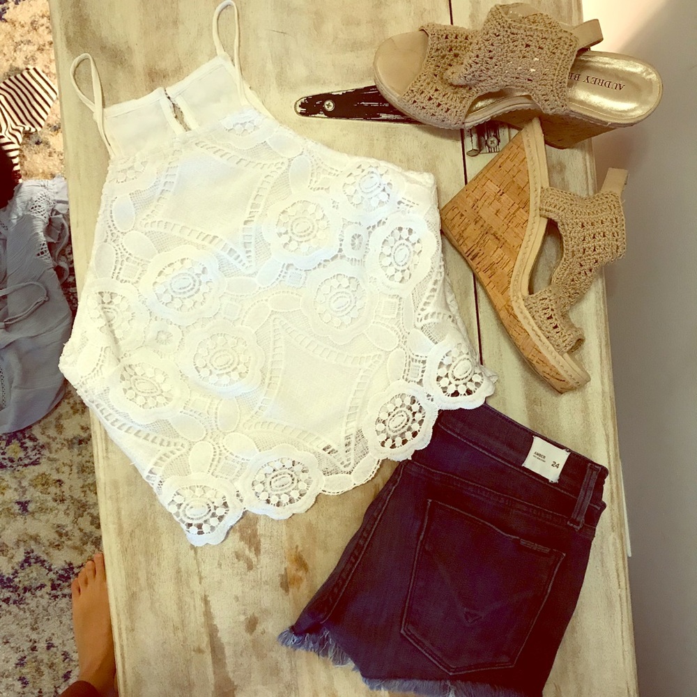 Abercrombie & Fitch White Crochet Crop Top